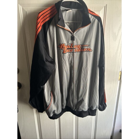 Harley Davidson Men’s Full Zip Embroidered Biker Jacket Gray Orange‎ Black 2xl - Picture 4 of 6